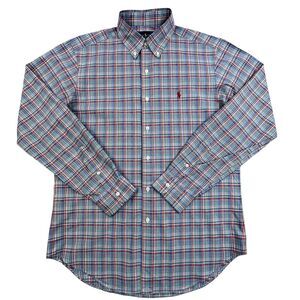 Polo Ralph Lauren Shirt Men Medium Colorful Plaid Oxford Cotton OCBD Preppy